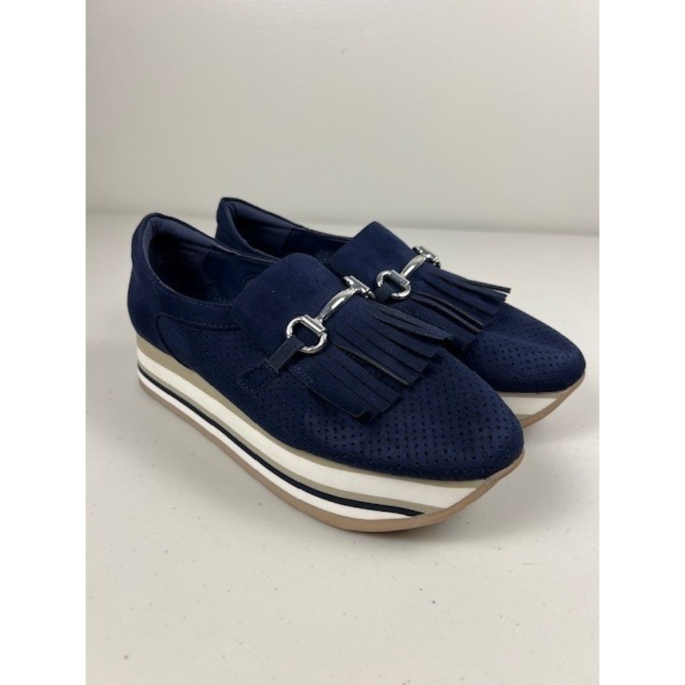 Crown & Ivy Navy Blue Platform Bosco Sneakers Loafers Tassel Striped Sole Sz 8.5 - Picture 3 of 12